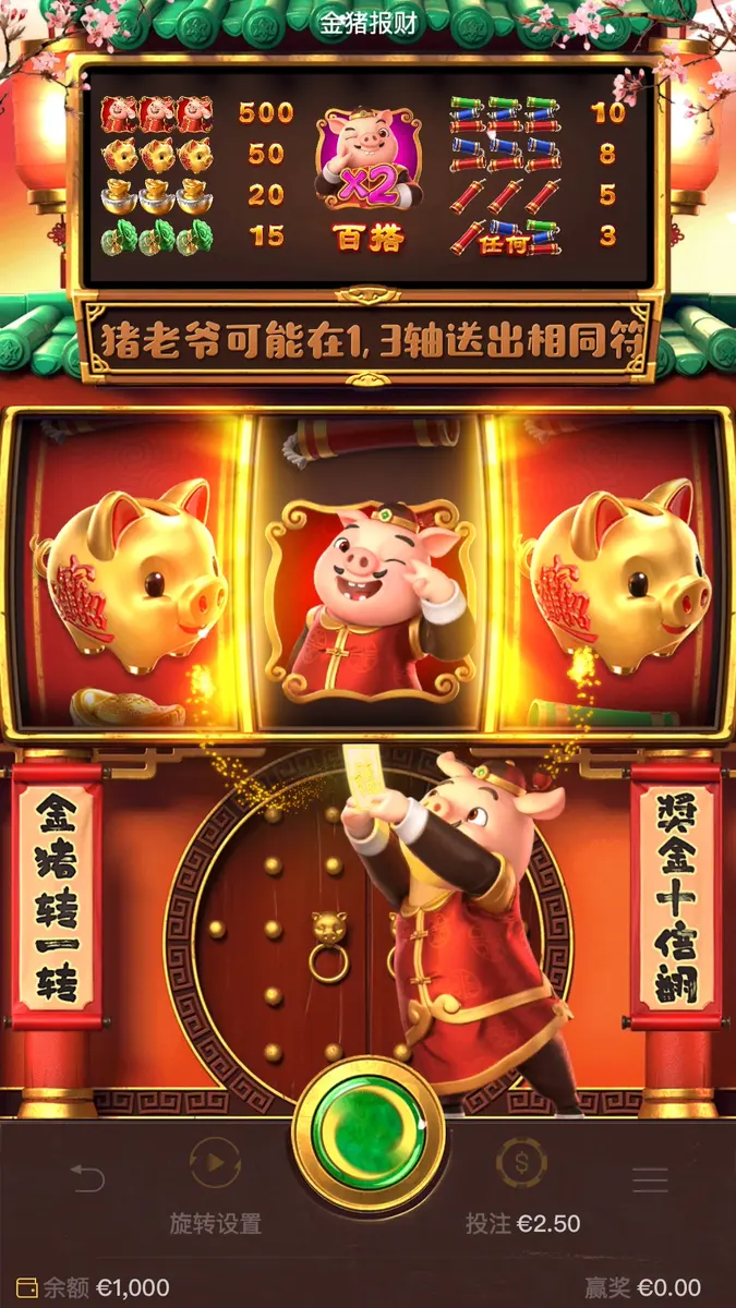 金豬報財(Piggy Gold)遊戲介紹|PG SOFT 經典中國風老虎機 - 特色功能畫面